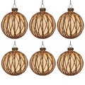 Christabelle 6 Gold Glass Christmas Baubles Shimmering Stripe Translucent 8cm Xmas Tree Decorations Hanging Ornaments