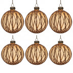Christabelle 6 Gold Glass Christmas Baubles Shimmering Stripe Translucent 8cm Xmas Tree Decorations Hanging Ornaments