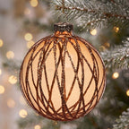 Christabelle 6 Gold Glass Christmas Baubles Shimmering Stripe Translucent 8cm Xmas Tree Decorations Hanging Ornaments