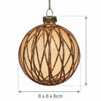 Christabelle 6 Gold Glass Christmas Baubles Shimmering Stripe Translucent 8cm Xmas Tree Decorations Hanging Ornaments