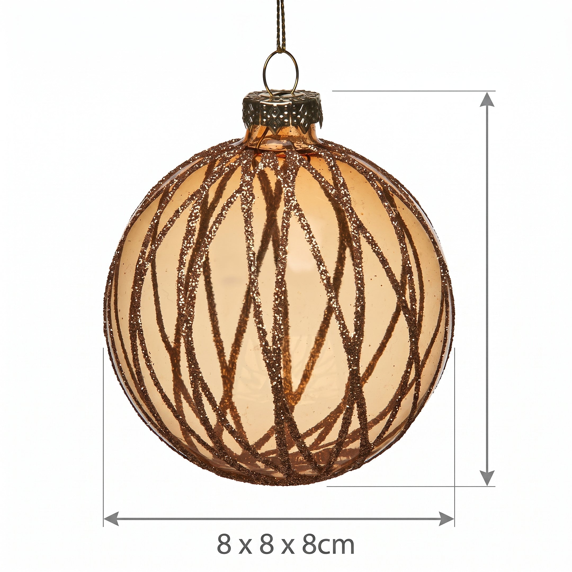 Christabelle 6 Gold Glass Christmas Baubles Shimmering Stripe Translucent 8cm Xmas Tree Decorations Hanging Ornaments