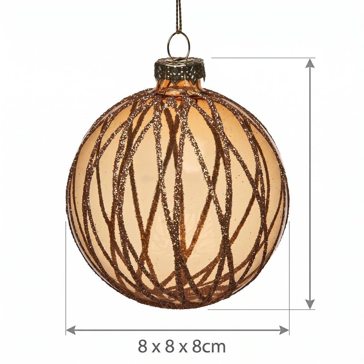 Christabelle 6 Gold Glass Christmas Baubles Shimmering Stripe Translucent 8cm Xmas Tree Decorations Hanging Ornaments