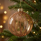 Christabelle 6 Gold Glass Christmas Baubles Shimmering Stripe Translucent 8cm Xmas Tree Decorations Hanging Ornaments