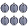 Christabelle 6 Grey Glass Christmas Baubles Velvet Stripe Silver Trim 8cm Xmas Tree Decorations Hanging Ornaments