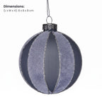 Christabelle 6 Grey Glass Christmas Baubles Velvet Stripe Silver Trim 8cm Xmas Tree Decorations Hanging Ornaments