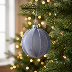 Christabelle 6 Grey Glass Christmas Baubles Velvet Stripe Silver Trim 8cm Xmas Tree Decorations Hanging Ornaments