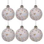 Christabelle 6 White Glass Christmas Baubles Gold Star 8cm Xmas Tree Decorations Hanging Ornaments Gift Boxed Set