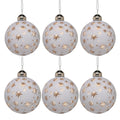 Christabelle 6 Large White Glass Christmas Baubles Gold Star 8cm Xmas Tree Decorations Hanging Ornaments Boxed Set