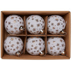 Christabelle 6 White Glass Christmas Baubles Gold Star 8cm Xmas Tree Decorations Hanging Ornaments Gift Boxed Set