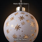 Christabelle 6 White Glass Christmas Baubles Gold Star 8cm Xmas Tree Decorations Hanging Ornaments Gift Boxed Set
