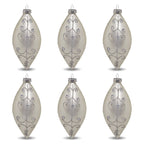 Christabelle 6 White Glass Christmas Teardrop Baubles Silver Jewel 13cm Xmas Tree Decorations Hanging Ornaments