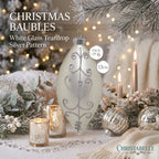 Christabelle 6 White Glass Christmas Teardrop Baubles Silver Jewel 13cm Xmas Tree Decorations Hanging Ornaments