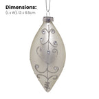 Christabelle 6 White Glass Christmas Teardrop Baubles Silver Jewel 13cm Xmas Tree Decorations Hanging Ornaments