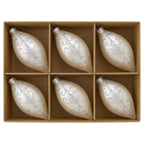 Christabelle 6 White Glass Christmas Teardrop Baubles Silver Jewel 13cm Xmas Tree Decorations Hanging Ornaments
