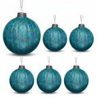 Christabelle 6 Teal Glass Christmas Baubles Textured Gloss 8cm Xmas Tree Decorations Hanging Ornaments Gift Boxed Set