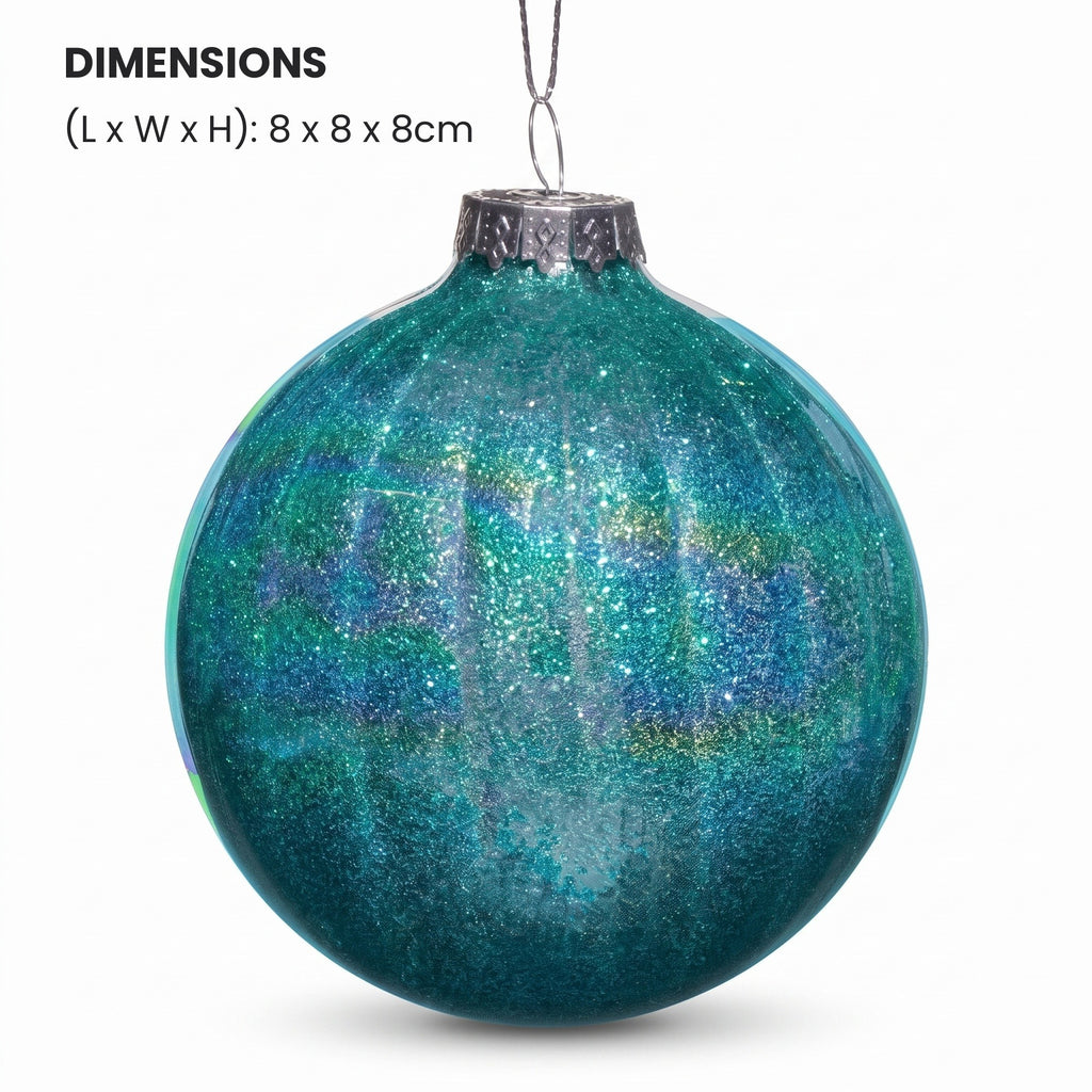 Christabelle 6 Teal Glass Christmas Baubles Textured Gloss 8cm Xmas Tree Decorations Hanging Ornaments Gift Boxed Set