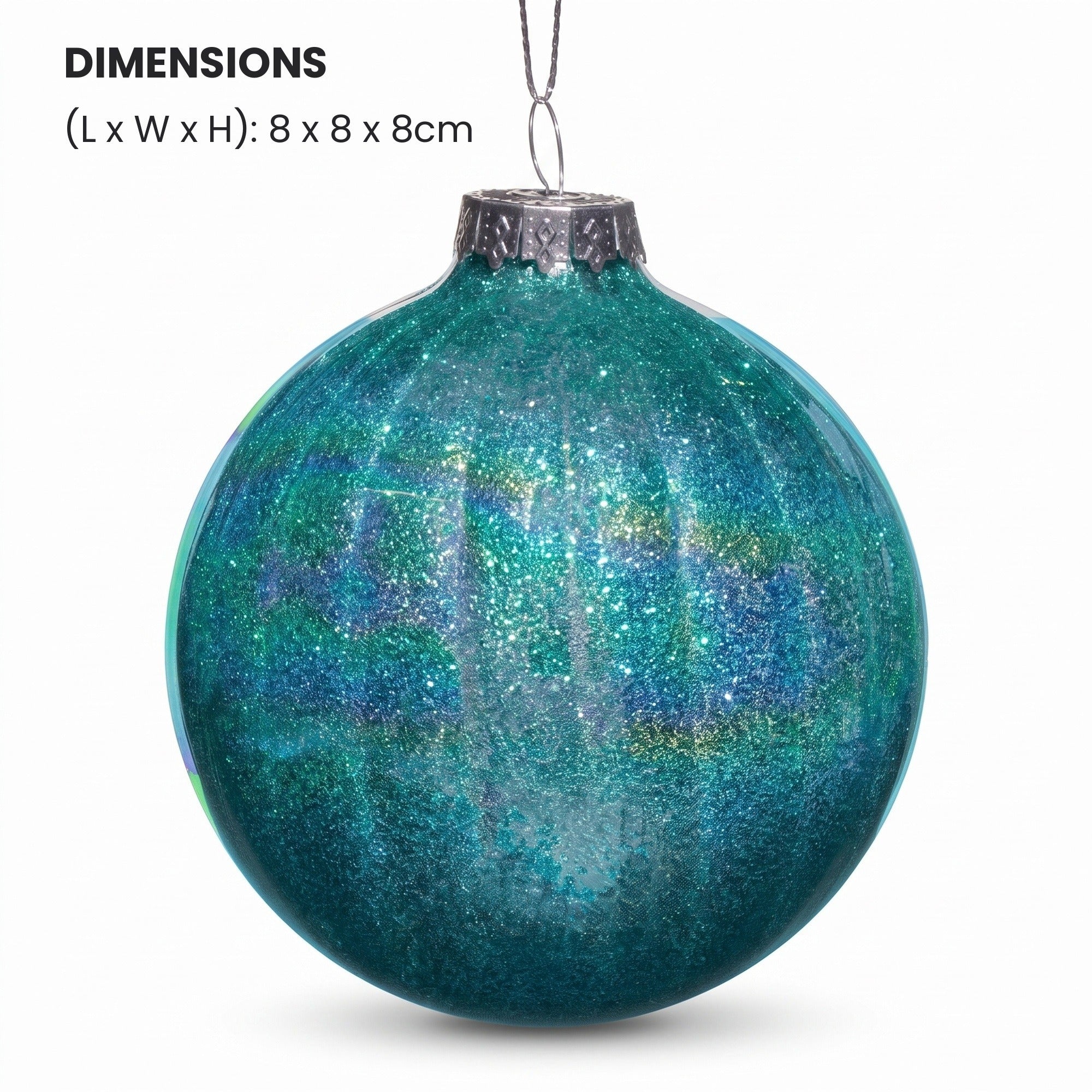 Christabelle 6 Teal Glass Christmas Baubles Textured Gloss 8cm Xmas Tree Decorations Hanging Ornaments Gift Boxed Set