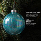 Christabelle 6 Teal Glass Christmas Baubles Textured Gloss 8cm Xmas Tree Decorations Hanging Ornaments Gift Boxed Set