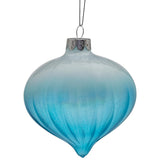 Christabelle Box of 6 Teal Ombre Glass Onion Baubles with Spiral Stripes