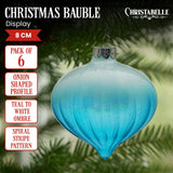 Christabelle Box of 6 Teal Ombre Glass Onion Baubles with Spiral Stripes