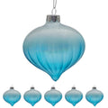 Christabelle Box of 6 Teal Ombre Glass Onion Baubles with Spiral Stripes
