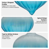 Christabelle Box of 6 Teal Ombre Glass Onion Baubles with Spiral Stripes