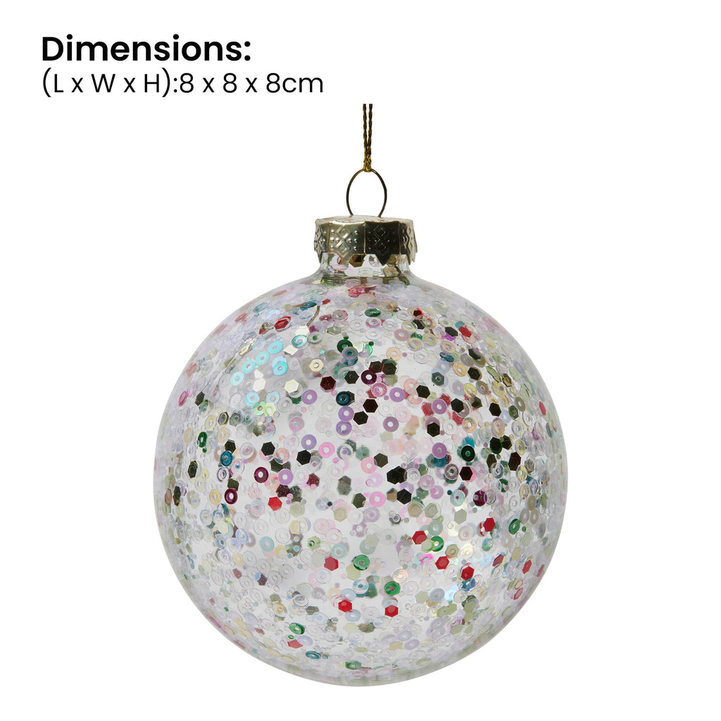 Christabelle Clear Glass Baubles 6Pcs with Colourful Sequins Balls Christmas Tree Decoration Ornament