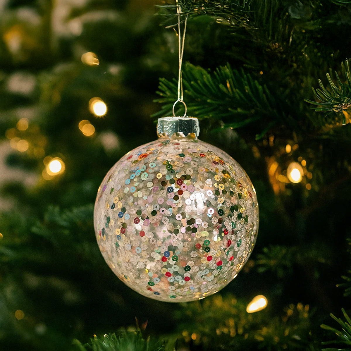 Christabelle Clear Glass Baubles 6Pcs with Colourful Sequins Balls Christmas Tree Decoration Ornament