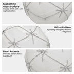 Christabelle Matt White Glass Baubles 6Pcs with Glitter Pattern & Pearls Balls Christmas Tree Decoration Ornament