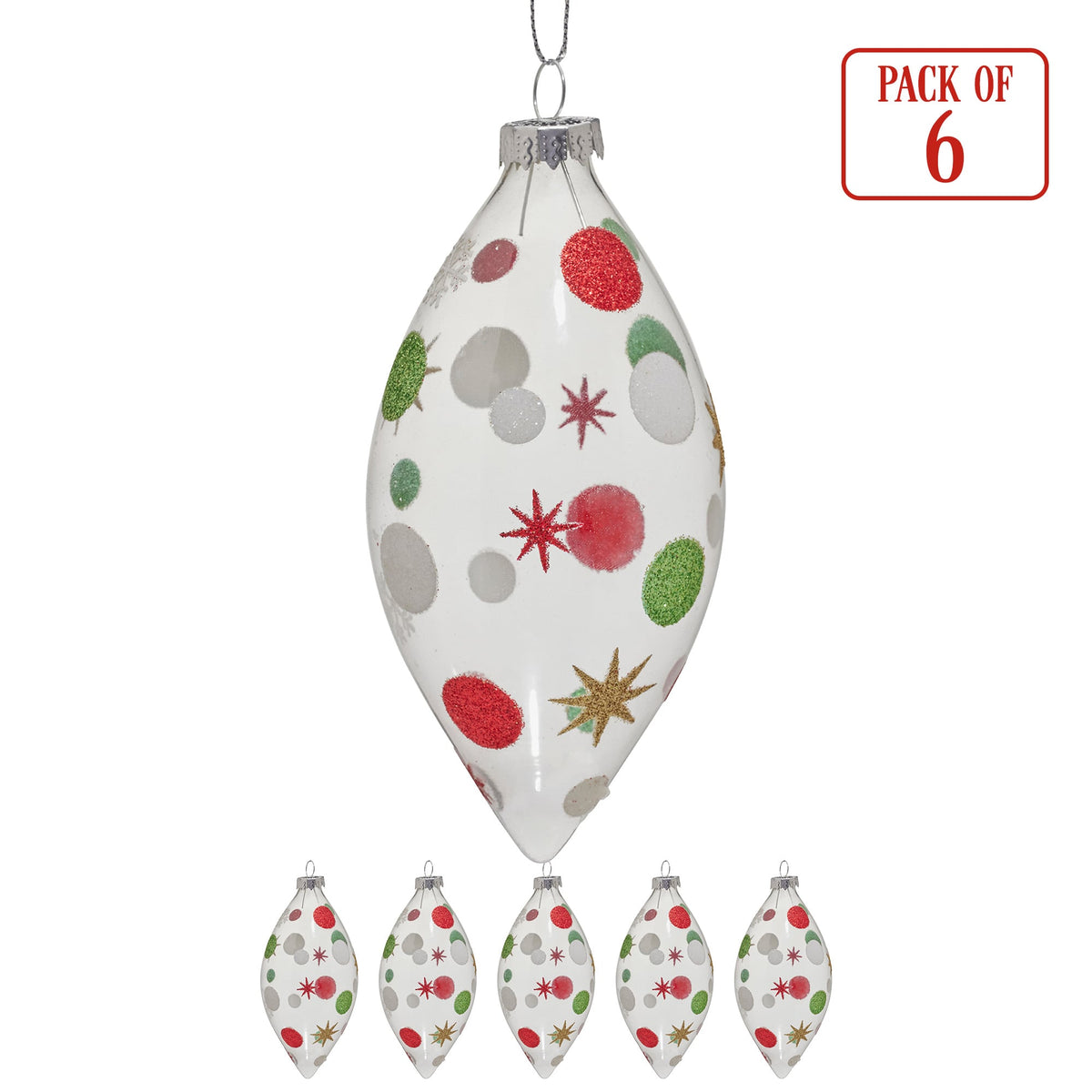 Christabelle Clear Glass Teardrop Baubles 6Pcs Balls Christmas Tree Decoration Ornament
