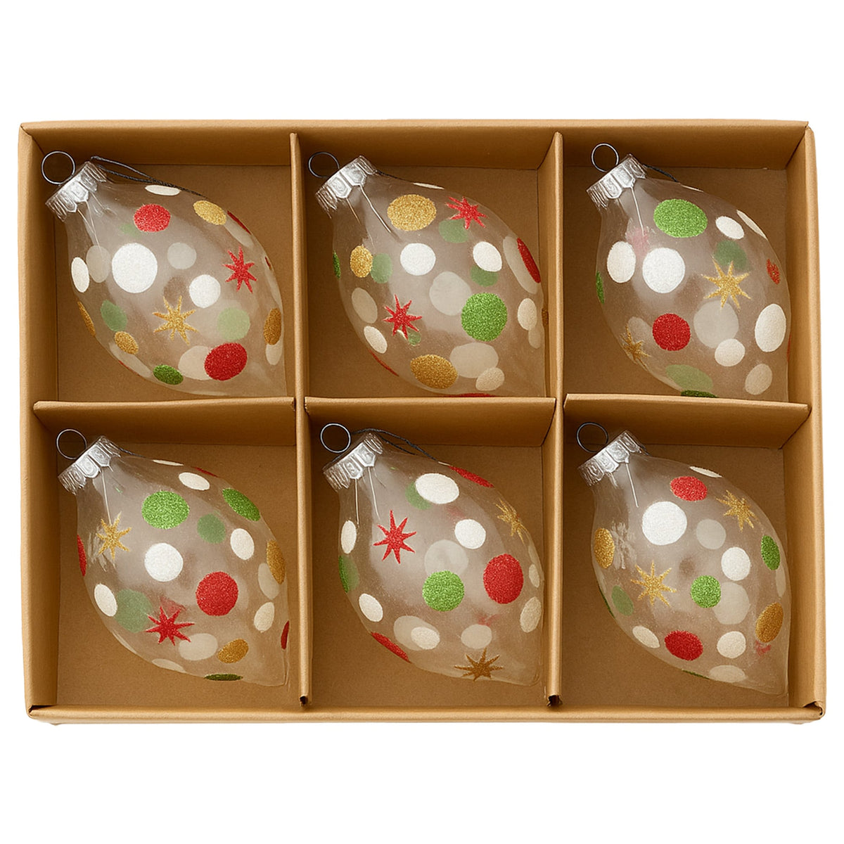 Christabelle Clear Glass Teardrop Baubles 6Pcs Balls Christmas Tree Decoration Ornament
