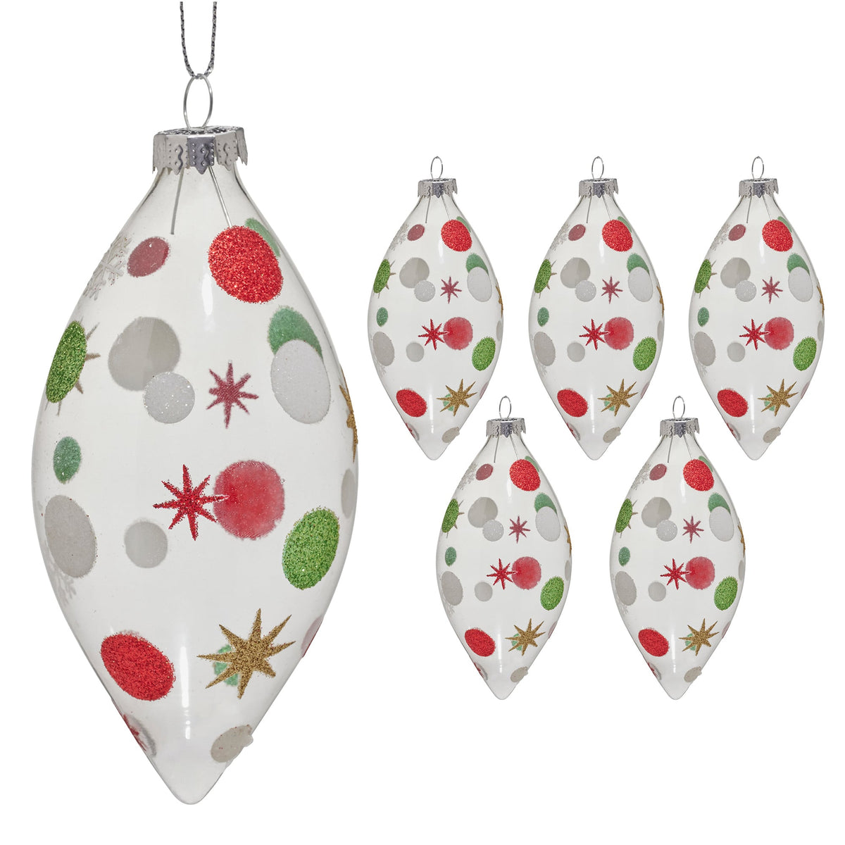 Christabelle Clear Glass Teardrop Baubles 6Pcs Balls Christmas Tree Decoration Ornament
