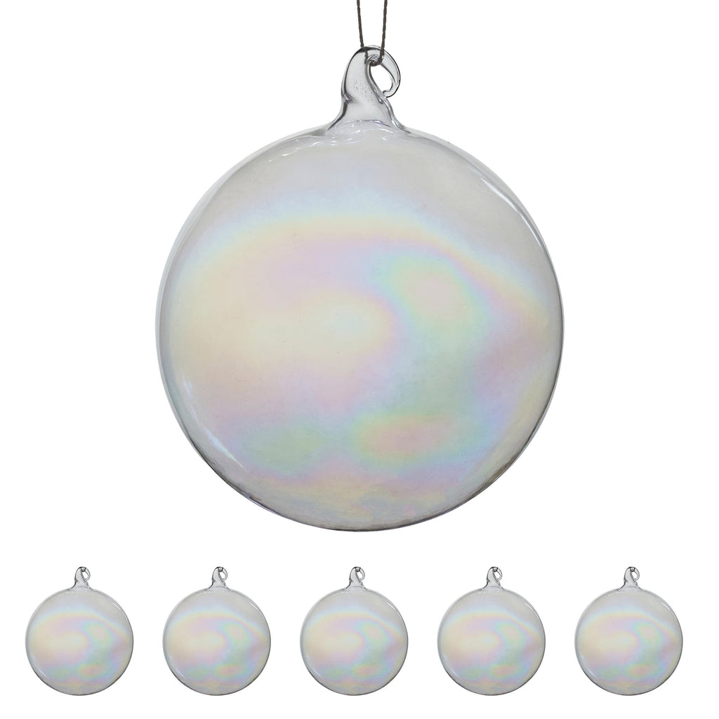 Christabelle Box of 6 Pure Clear Glass Baubles with Iridescent Shine