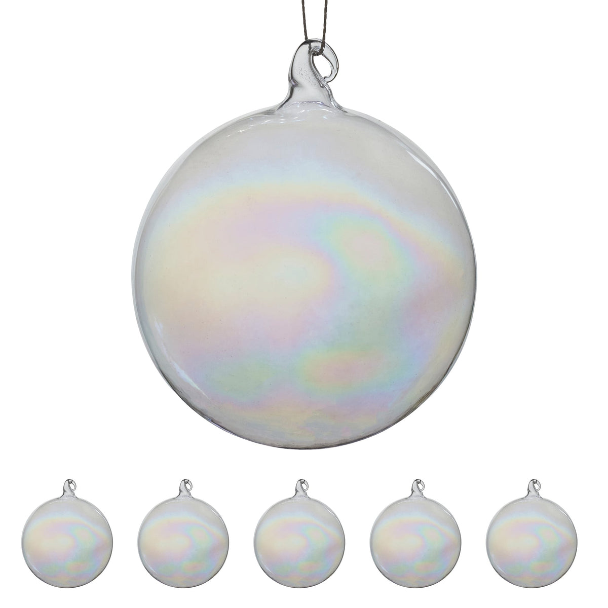 Christabelle Box of 6 Pure Clear Glass Baubles with Iridescent Shine