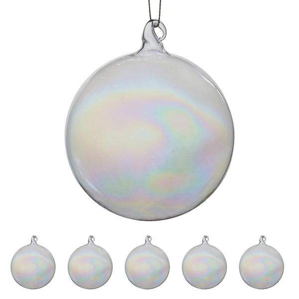 Christabelle Box of 6 Pure Clear Glass Baubles with Iridescent Shine