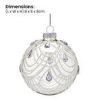 Christabelle Clear Glass Baubles 6Pcs with White Swirls & Teardrop Gems Balls Christmas Tree Decoration Ornament