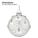 Christabelle Clear Glass Baubles 6Pcs with White Swirls & Teardrop Gems Balls Christmas Tree Decoration Ornament