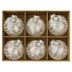 Christabelle Clear Glass Baubles 6Pcs with White Swirls & Teardrop Gems Balls Christmas Tree Decoration Ornament