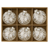 Christabelle Clear Glass Baubles 6Pcs with White Swirls & Teardrop Gems Balls Christmas Tree Decoration Ornament