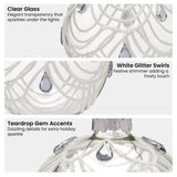 Christabelle Clear Glass Baubles 6Pcs with White Swirls & Teardrop Gems Balls Christmas Tree Decoration Ornament