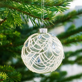 Christabelle Clear Glass Baubles 6Pcs with White Swirls & Teardrop Gems Balls Christmas Tree Decoration Ornament