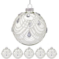 Christabelle Clear Glass Baubles 6Pcs with White Swirls & Teardrop Gems Balls Christmas Tree Decoration Ornament