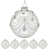 Christabelle Clear Glass Baubles 6Pcs with White Swirls & Teardrop Gems Balls Christmas Tree Decoration Ornament