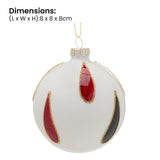 Christabelle White Glass Baubles 6Pcs with Red & Black Teardrops Balls Christmas Tree Decoration Ornament