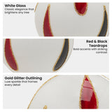 Christabelle White Glass Baubles 6Pcs with Red & Black Teardrops Balls Christmas Tree Decoration Ornament