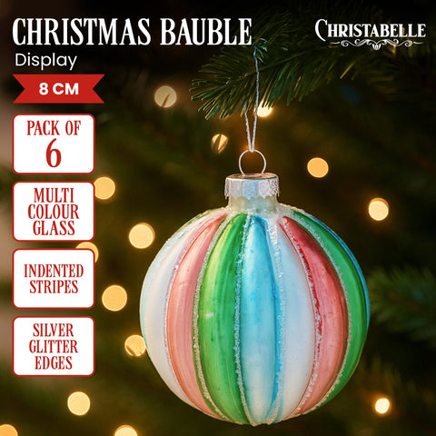 Christabelle Multi-Colour Glass Baubles 6Pcs Balls Christmas Tree Decoration Ornament