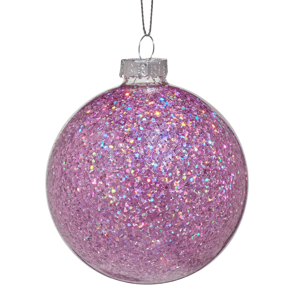 Christabelle Box of 6 Purple Glass Baubles with Glittered Surface