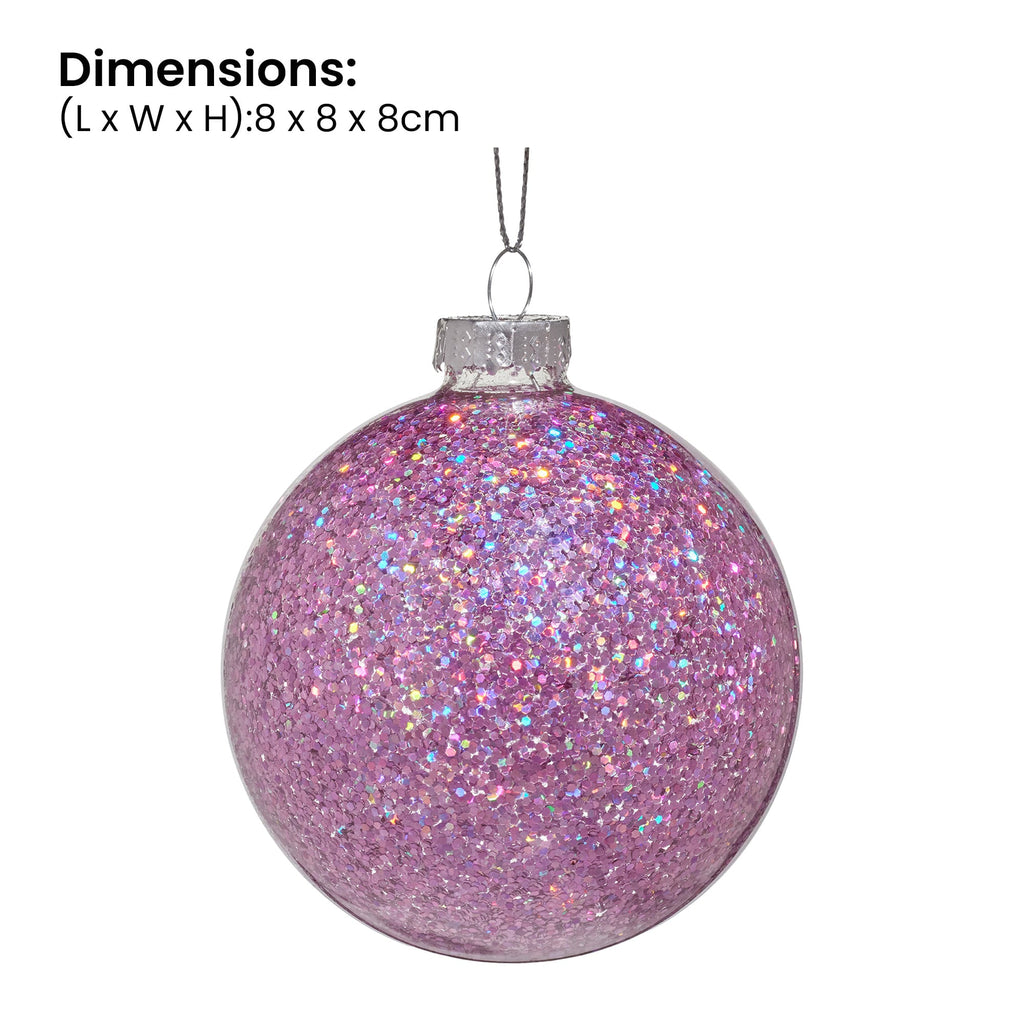 Christabelle Box of 6 Purple Glass Baubles with Glittered Surface