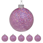Christabelle Box of 6 Purple Glass Baubles with Glittered Surface
