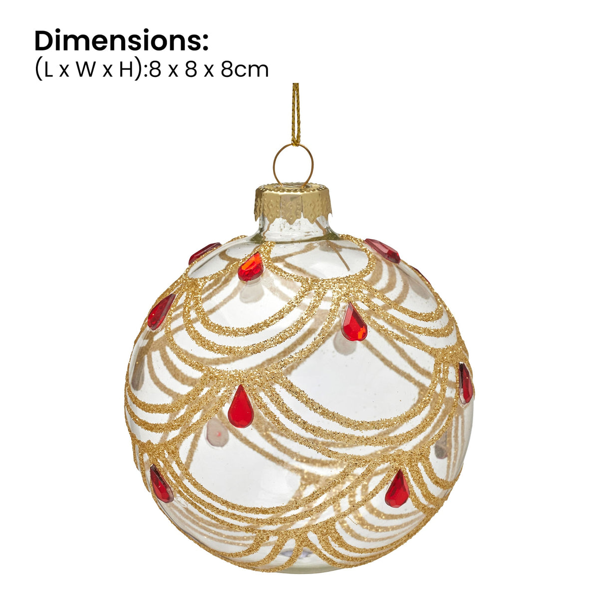 Christabelle Box of 6 Clear Glass Baubles with Gold Swirls and Jewels